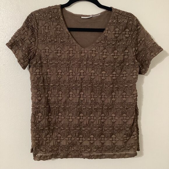 Brown Bohemian Hippie Goblincore Earthy Boho Forest Fairy Short Sleeve Top XL - Picture 1 of 7
